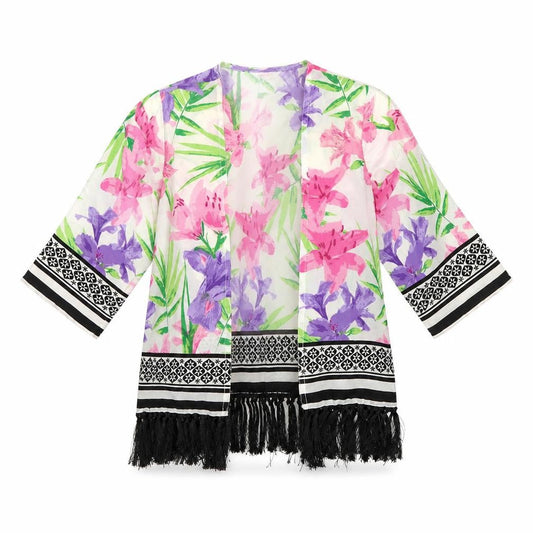 Miss Evie Girls White Floral  Jacket  Size 9 Years