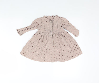 m&s Girls Beige Polka Dot Corduroy Fit & Flare  Size 9-12 Months