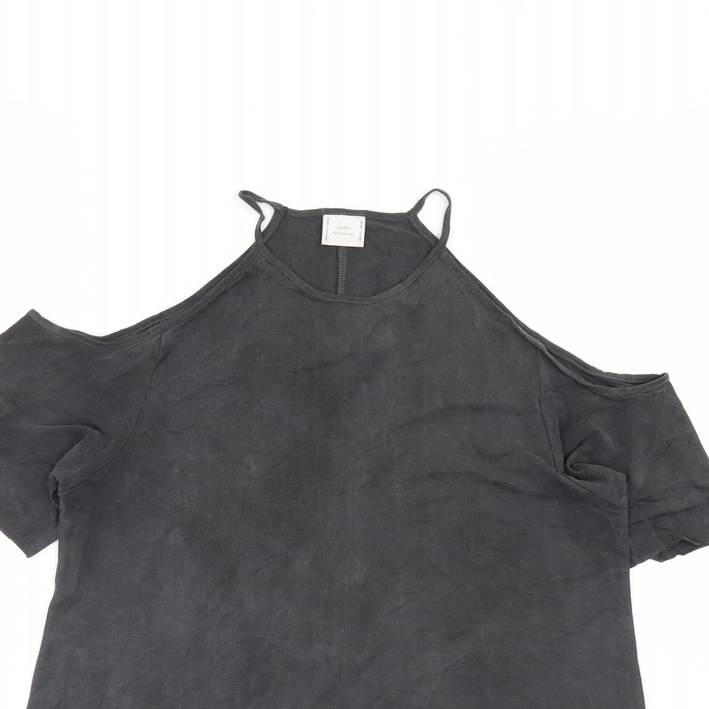 Womens UK Size S Zara Grey Basic Blouse