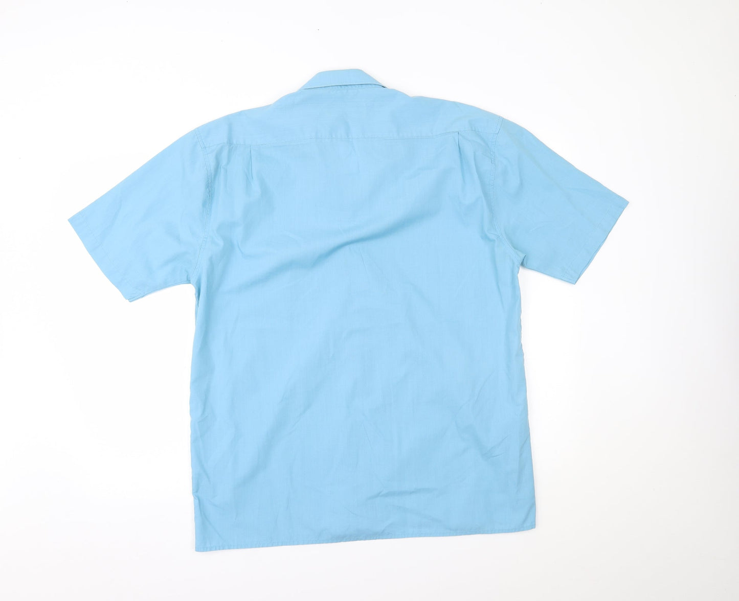 Mens UK Size 16.5 Classic Blue  Button-Up Short Sleeve Casual Shirt