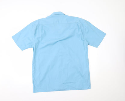 Mens UK Size 16.5 Classic Blue  Button-Up Short Sleeve Casual Shirt