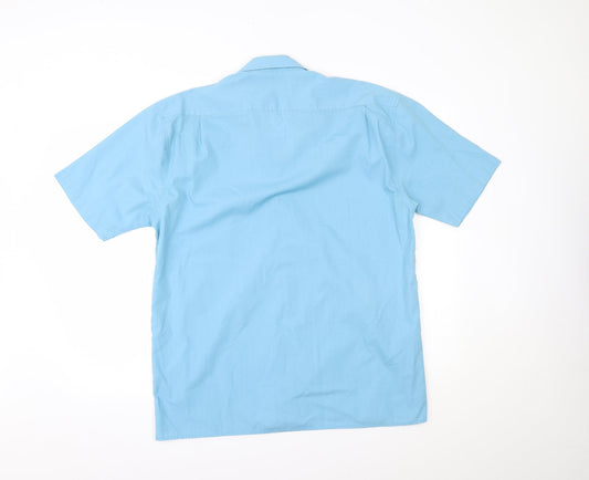 Mens UK Size 16.5 Classic Blue  Button-Up Short Sleeve Casual Shirt