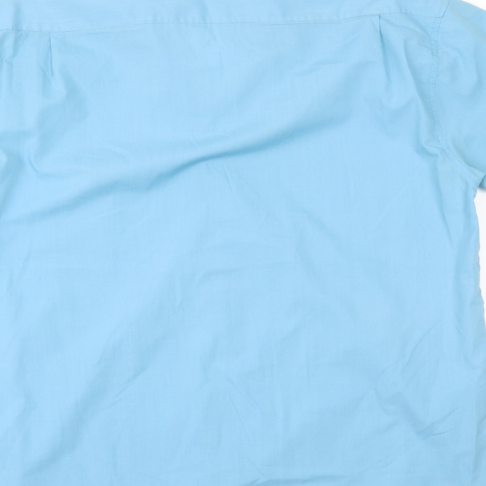 Mens UK Size 16.5 Classic Blue  Button-Up Short Sleeve Casual Shirt