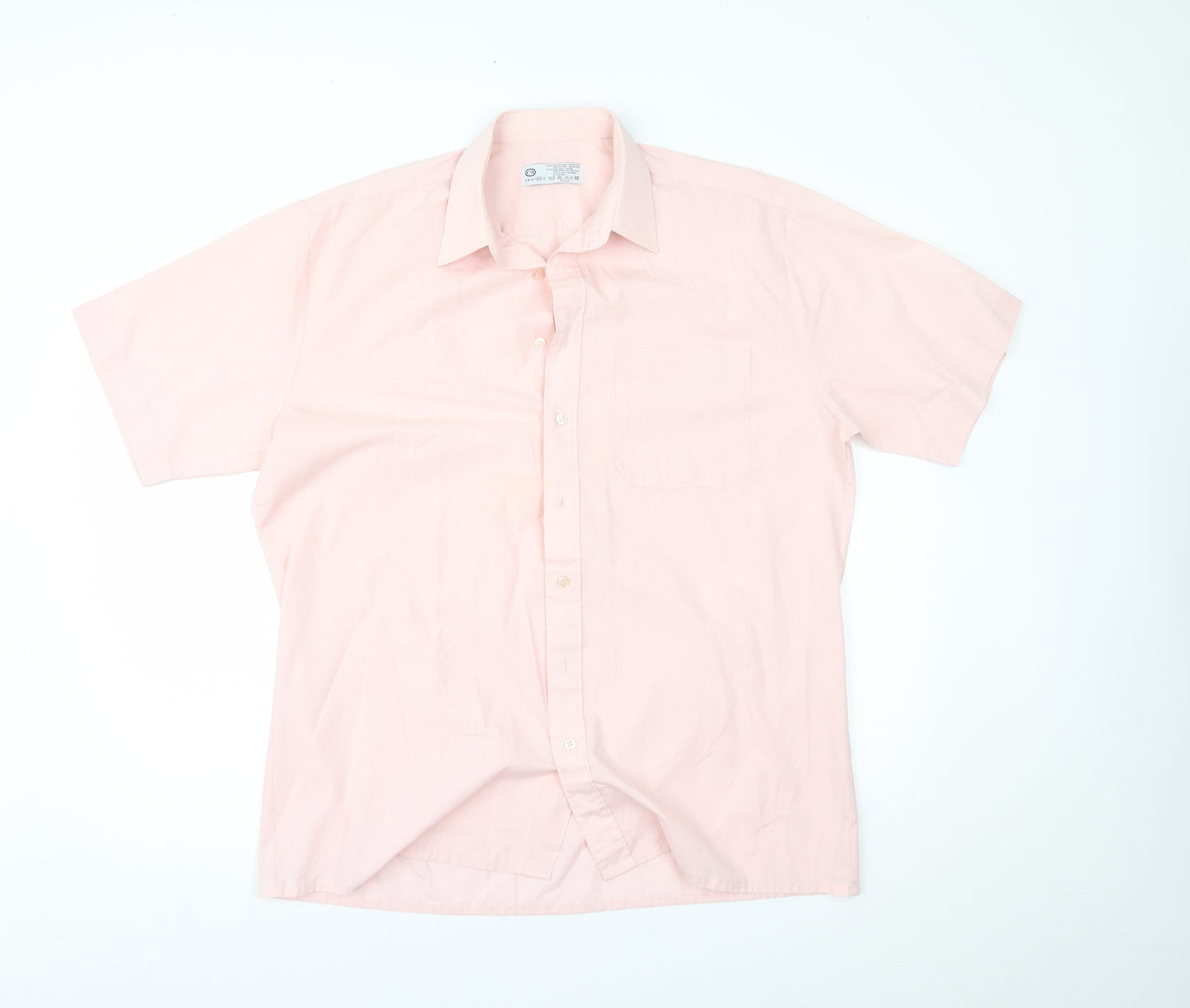 Mens UK Size 16 C&A Pink  Button-Up Short Sleeve Casual Shirt