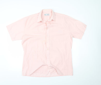 Mens UK Size 16 C&A Pink  Button-Up Short Sleeve Casual Shirt