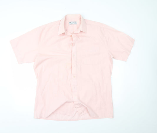 Mens UK Size 16 C&A Pink  Button-Up Short Sleeve Casual Shirt