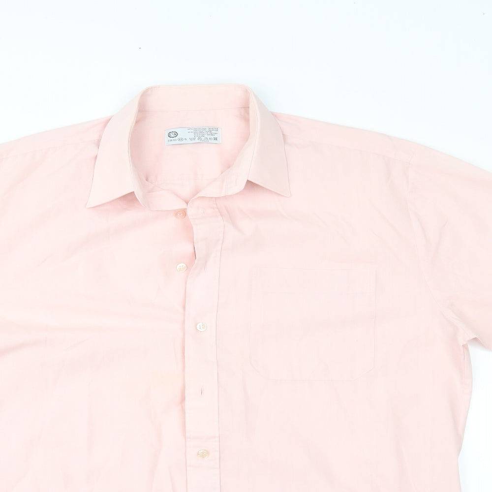 Mens UK Size 16 C&A Pink  Button-Up Short Sleeve Casual Shirt