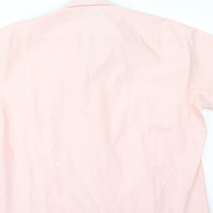 Mens UK Size 16 C&A Pink  Button-Up Short Sleeve Casual Shirt