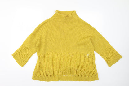 Womens UK Size M Preworn Yellow Henley Jumper