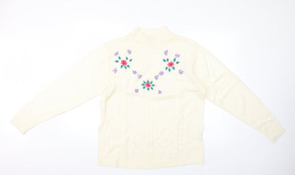 rose pearl Womens Yellow Floral  Pullover Jumper Size 10