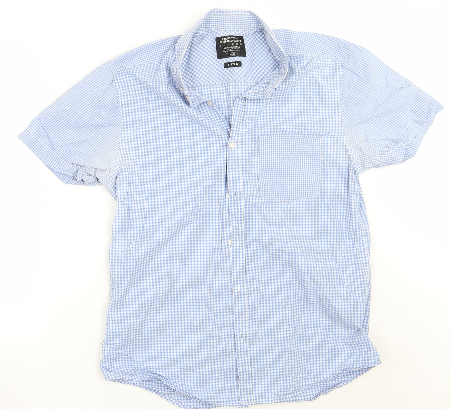 Mens UK Size L Burton Blue  Button-Up Short Sleeve Casual Shirt