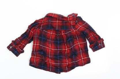 River Island Mini Girls Red Check  Basic Blouse Size 0-3 Months  - Frilled Cuffs