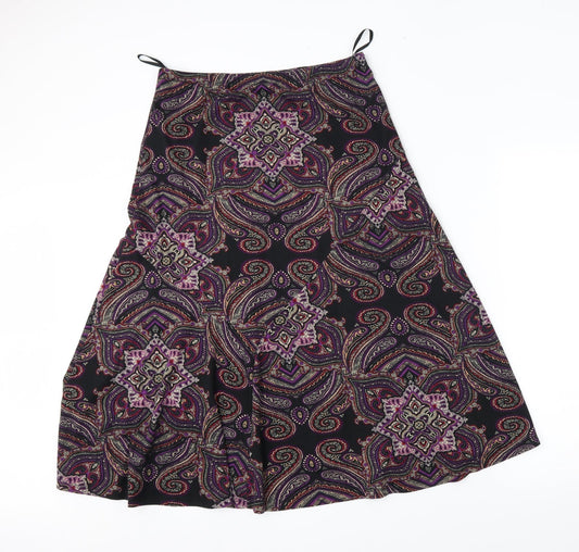 M&S Womens Black Fair Isle  A-Line Skirt Size 10