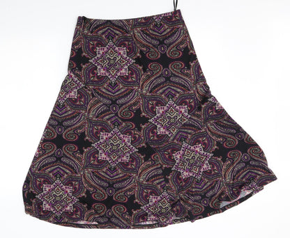 M&S Womens Black Fair Isle  A-Line Skirt Size 10