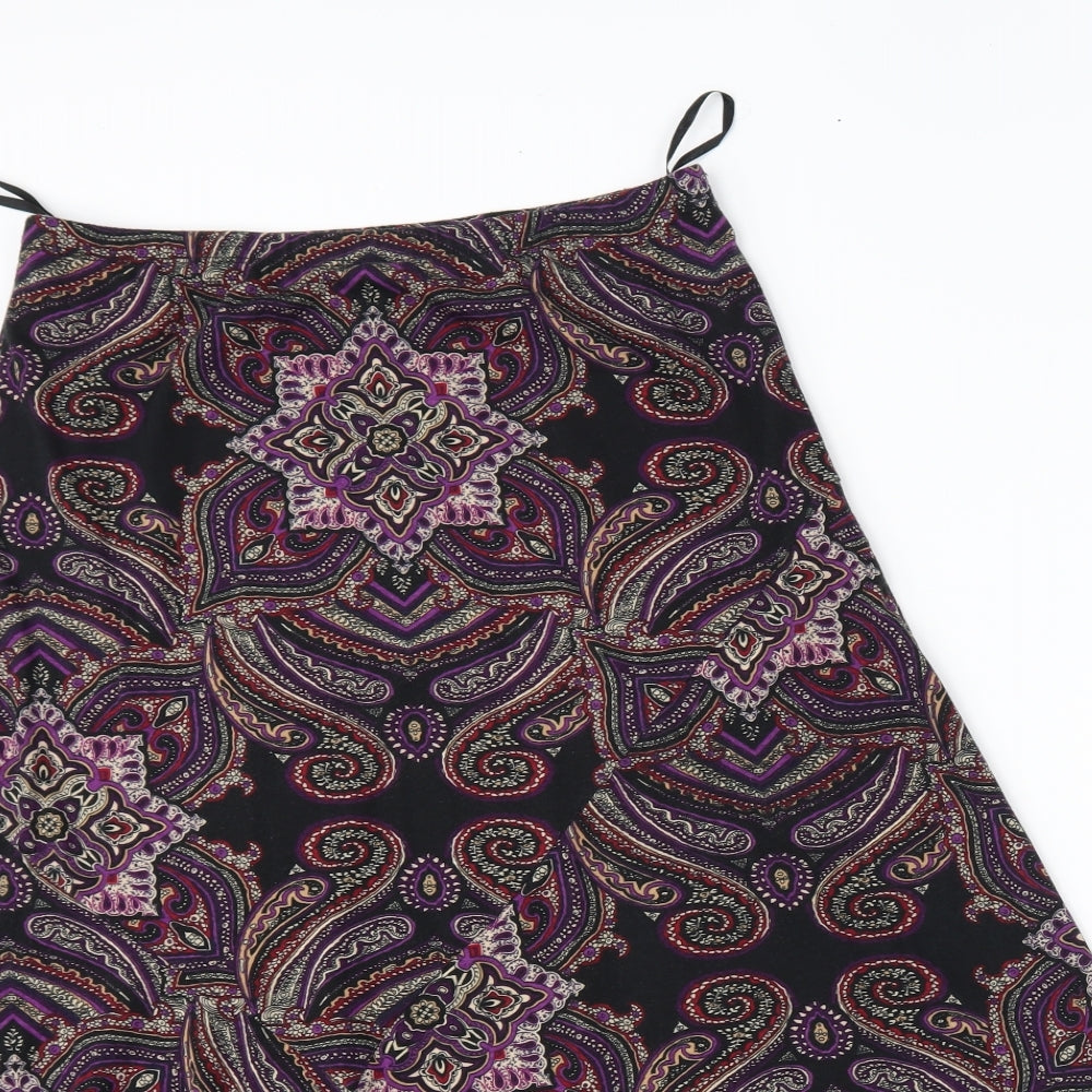 M&S Womens Black Fair Isle  A-Line Skirt Size 10