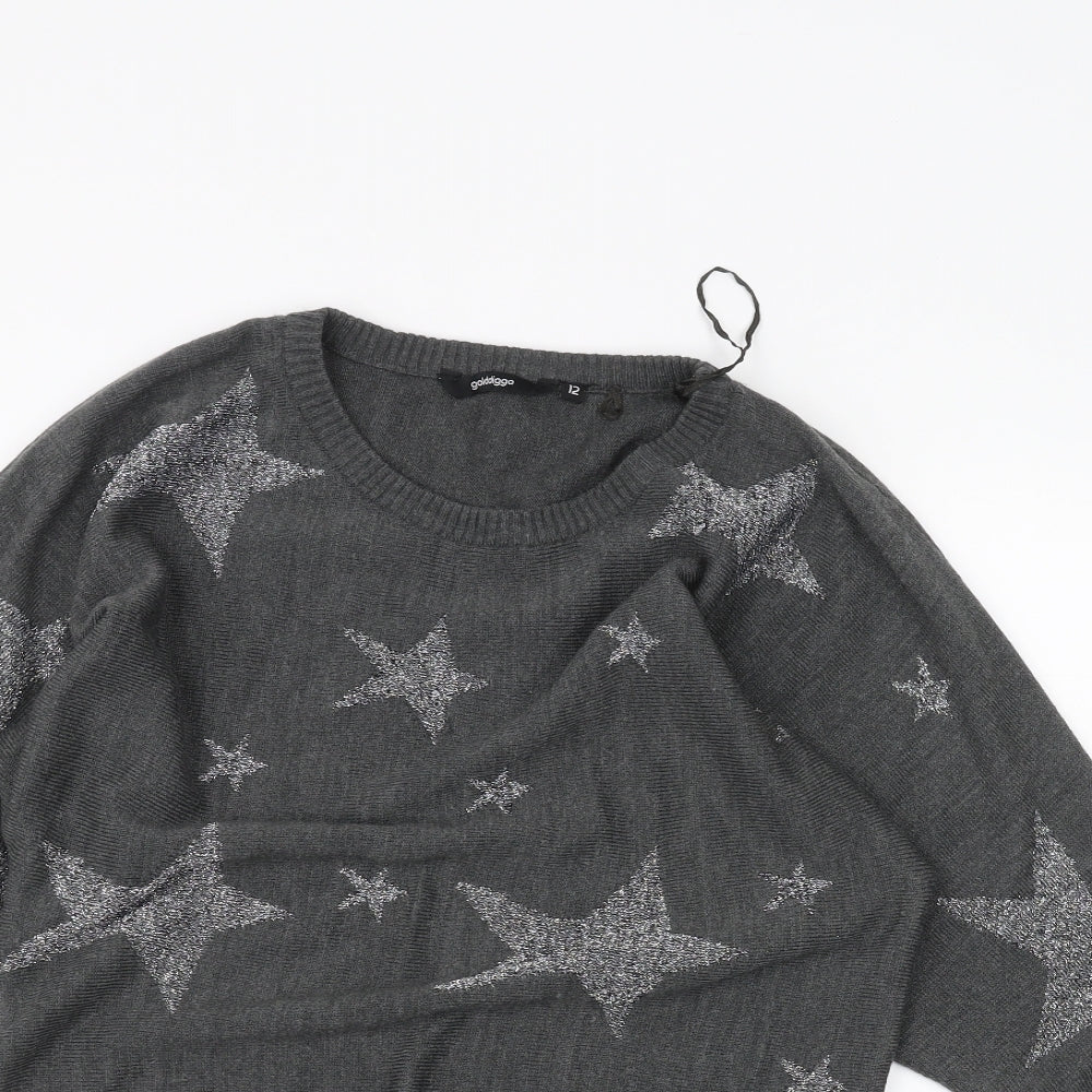 Womens UK Size 12 Golddigga Grey Pullover Jumper