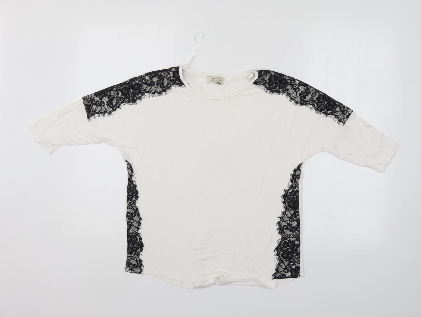 Papaya Womens White Floral  Basic T-Shirt Size 8