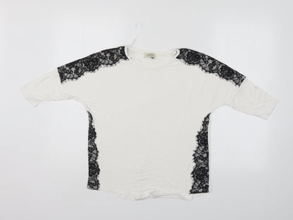 Papaya Womens White Floral  Basic T-Shirt Size 8