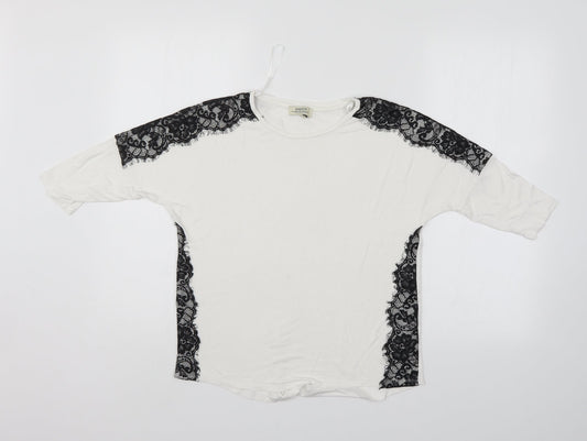 Papaya Womens White Floral  Basic T-Shirt Size 8