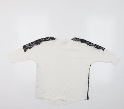 Papaya Womens White Floral  Basic T-Shirt Size 8