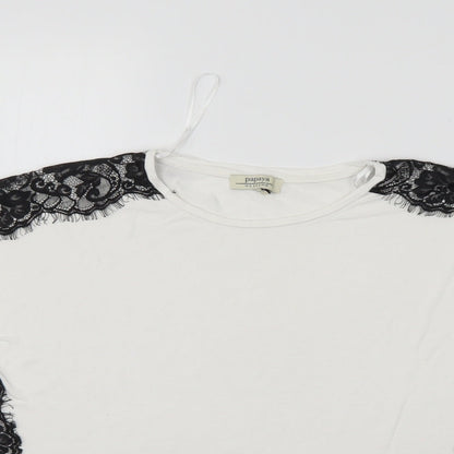 Papaya Womens White Floral  Basic T-Shirt Size 8