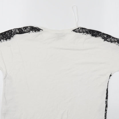 Papaya Womens White Floral  Basic T-Shirt Size 8