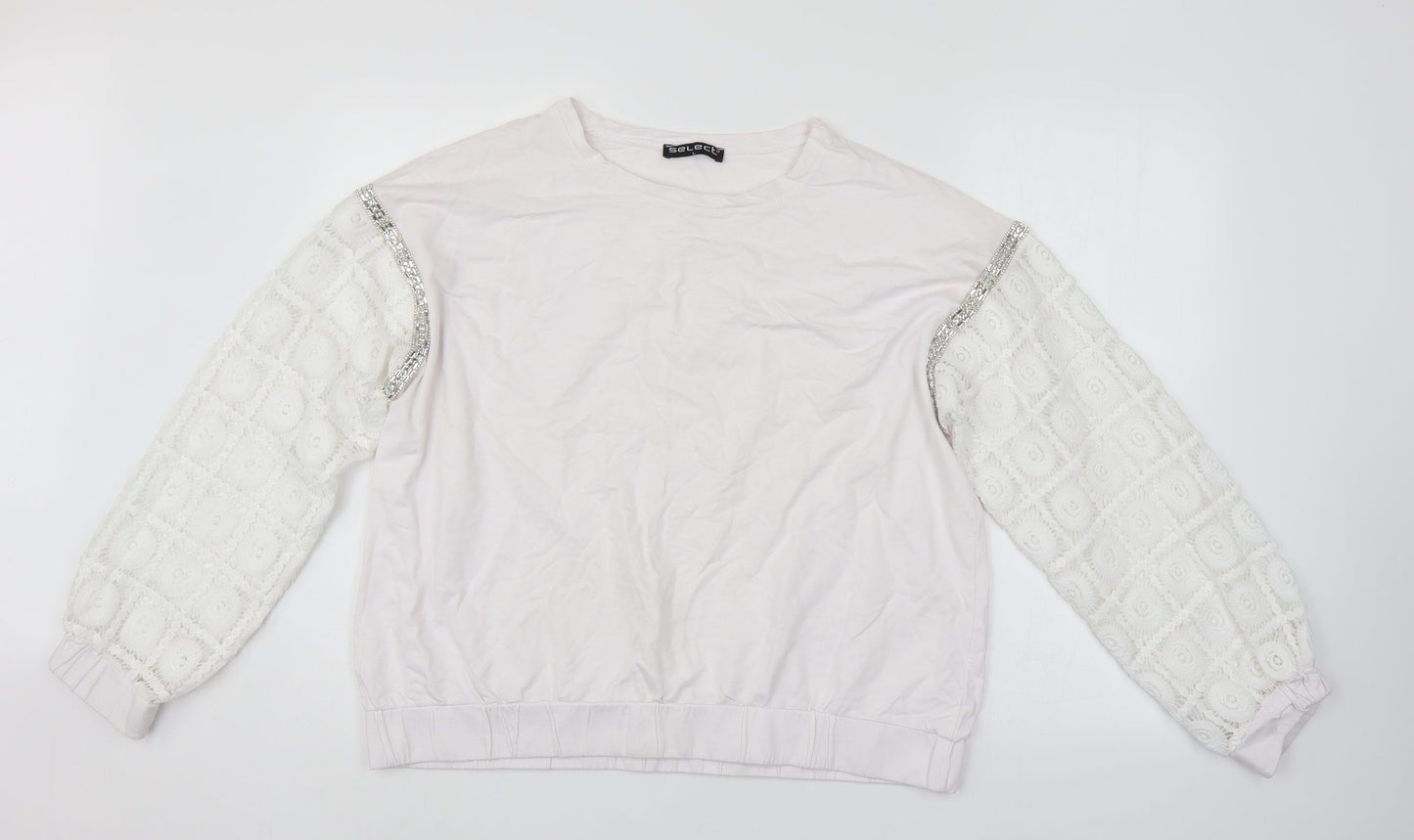 Womens UK Size L Select White Pullover Jumper