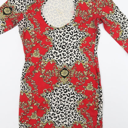Lipsy Womens Red Geometric  Bodycon  Size 12