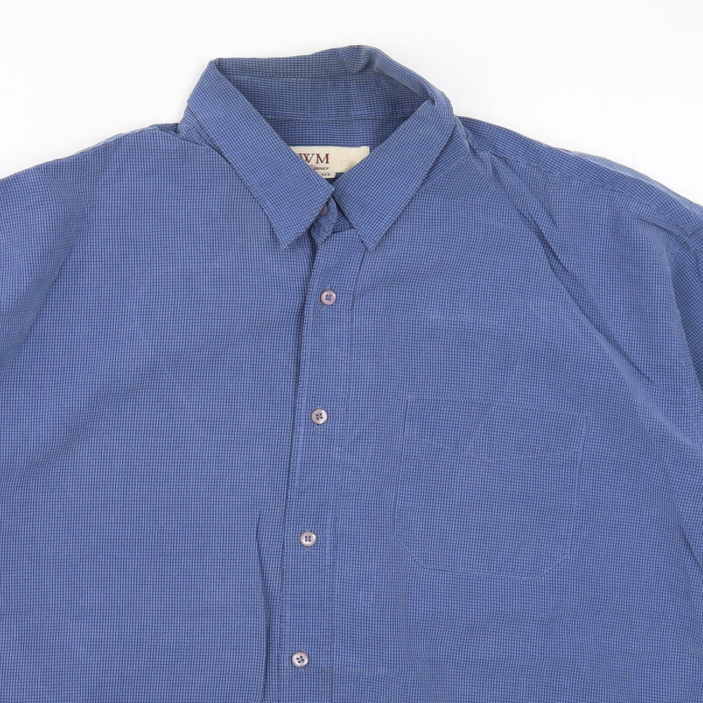 Mens UK Size XL EWM Blue  Button-Up Short Sleeve Casual Shirt