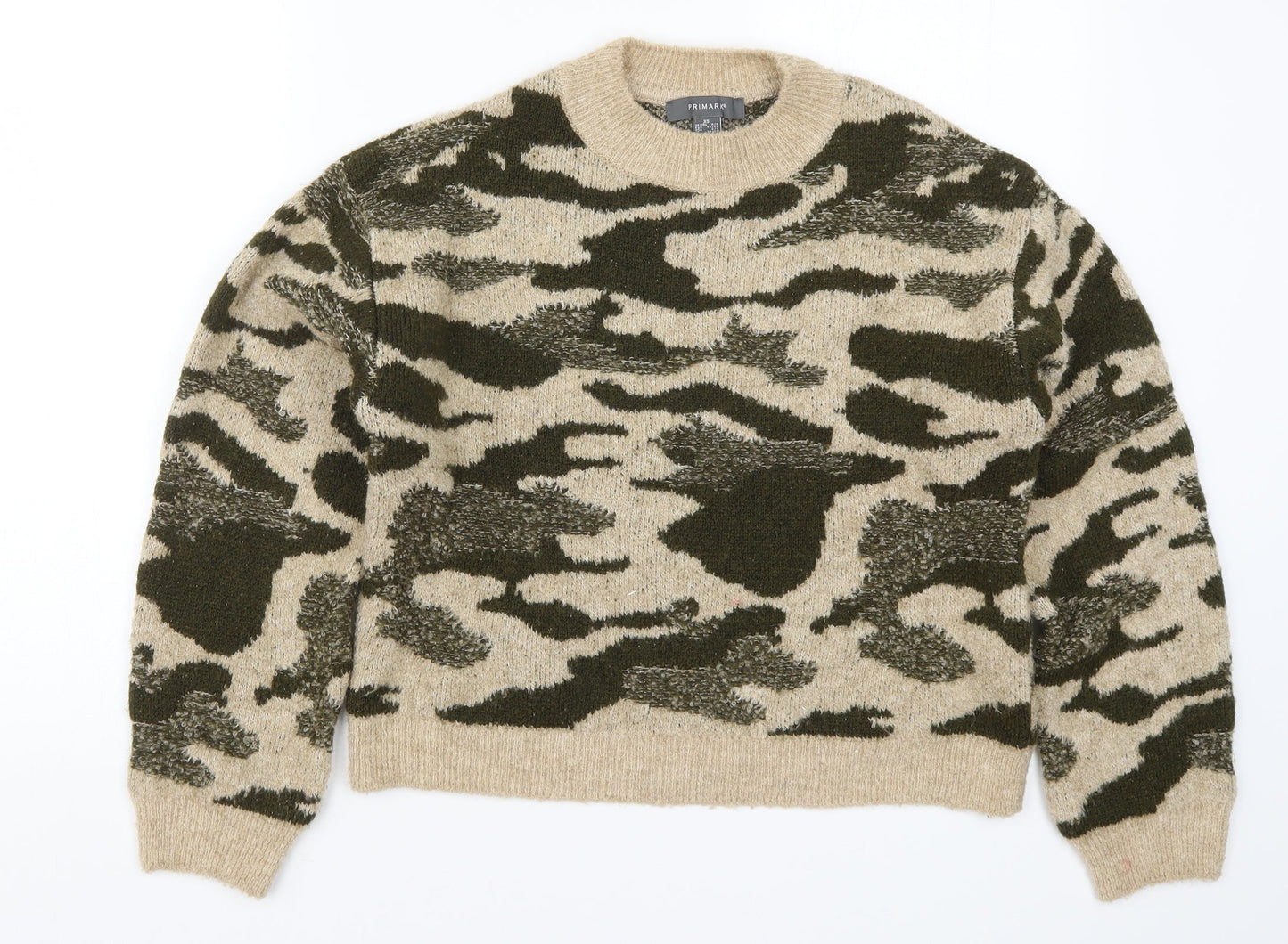 Primark Womens Green Camouflage Knit Pullover Jumper Size 6