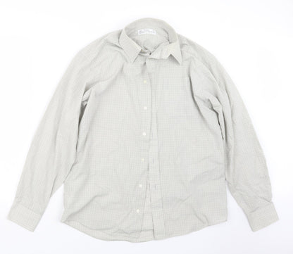 Mens UK Size 15 Marks and Spencer Grey  Button-Up Long Sleeve Casual Shirt