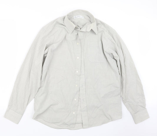 Mens UK Size 15 Marks and Spencer Grey  Button-Up Long Sleeve Casual Shirt