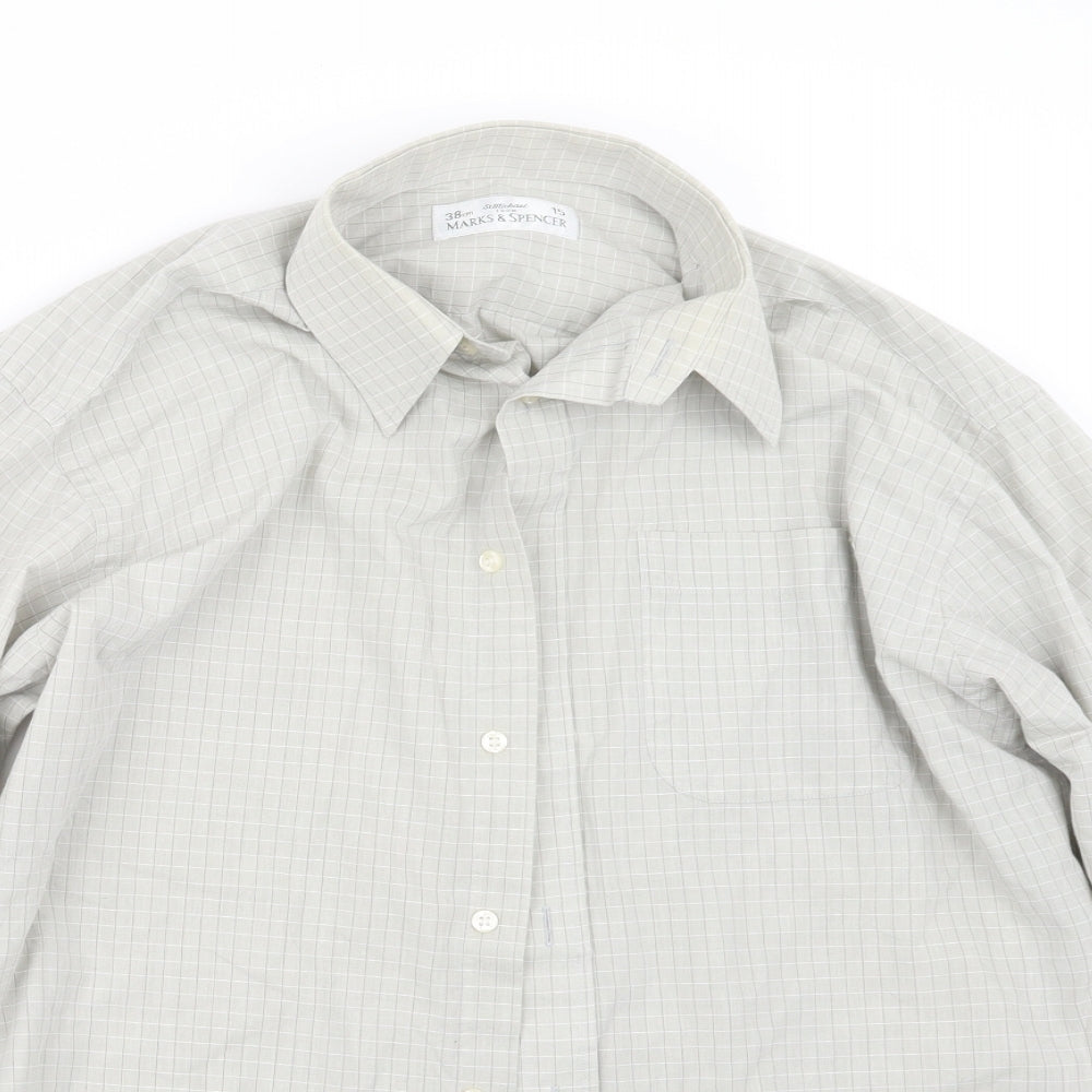 Mens UK Size 15 Marks and Spencer Grey  Button-Up Long Sleeve Casual Shirt