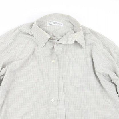 Mens UK Size 15 Marks and Spencer Grey  Button-Up Long Sleeve Casual Shirt