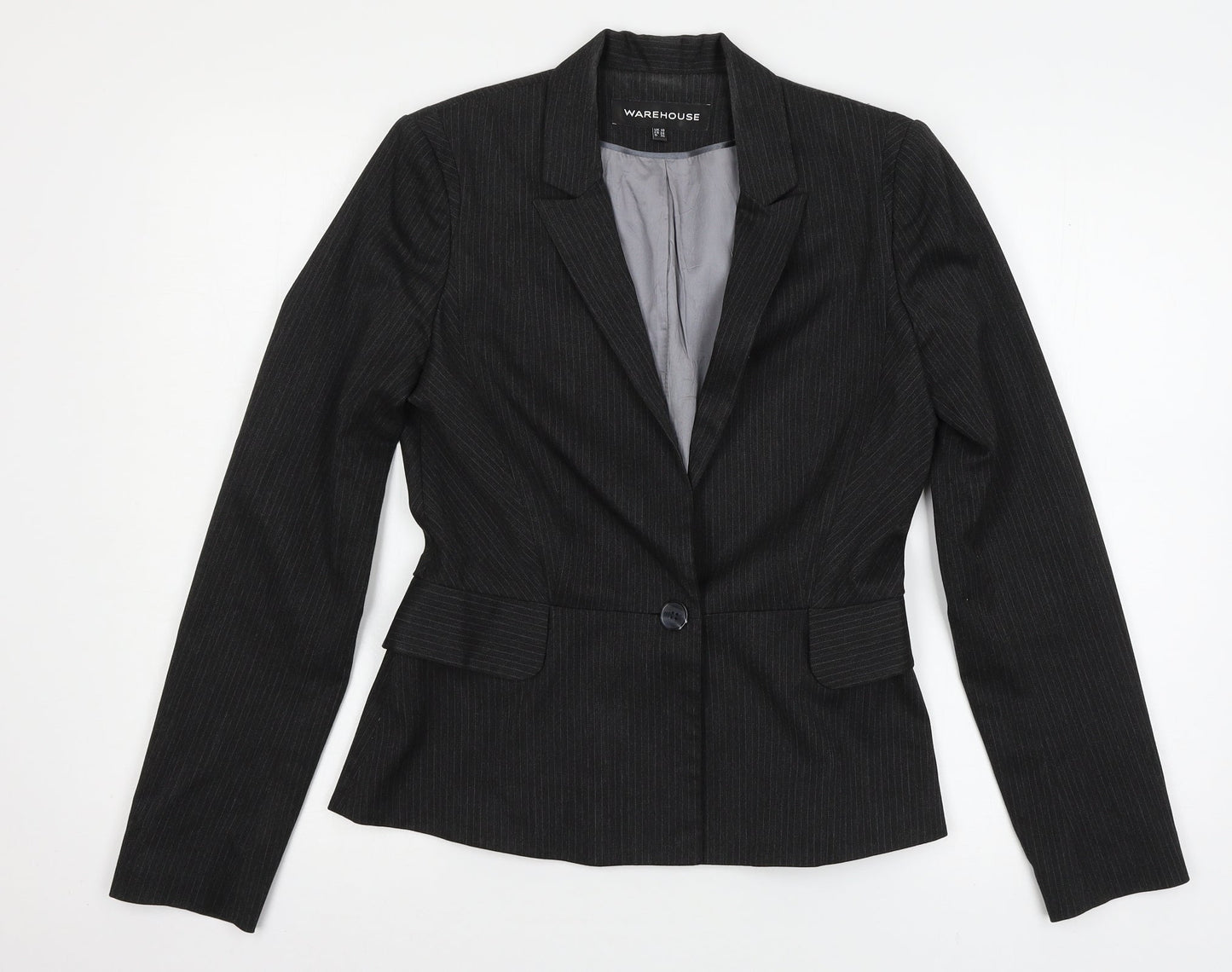 Warehouse Womens Grey Striped  Jacket Suit Jacket Size 10