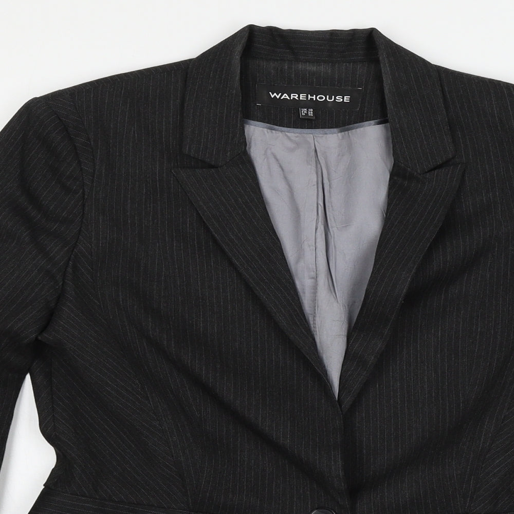 Warehouse Womens Grey Striped  Jacket Suit Jacket Size 10