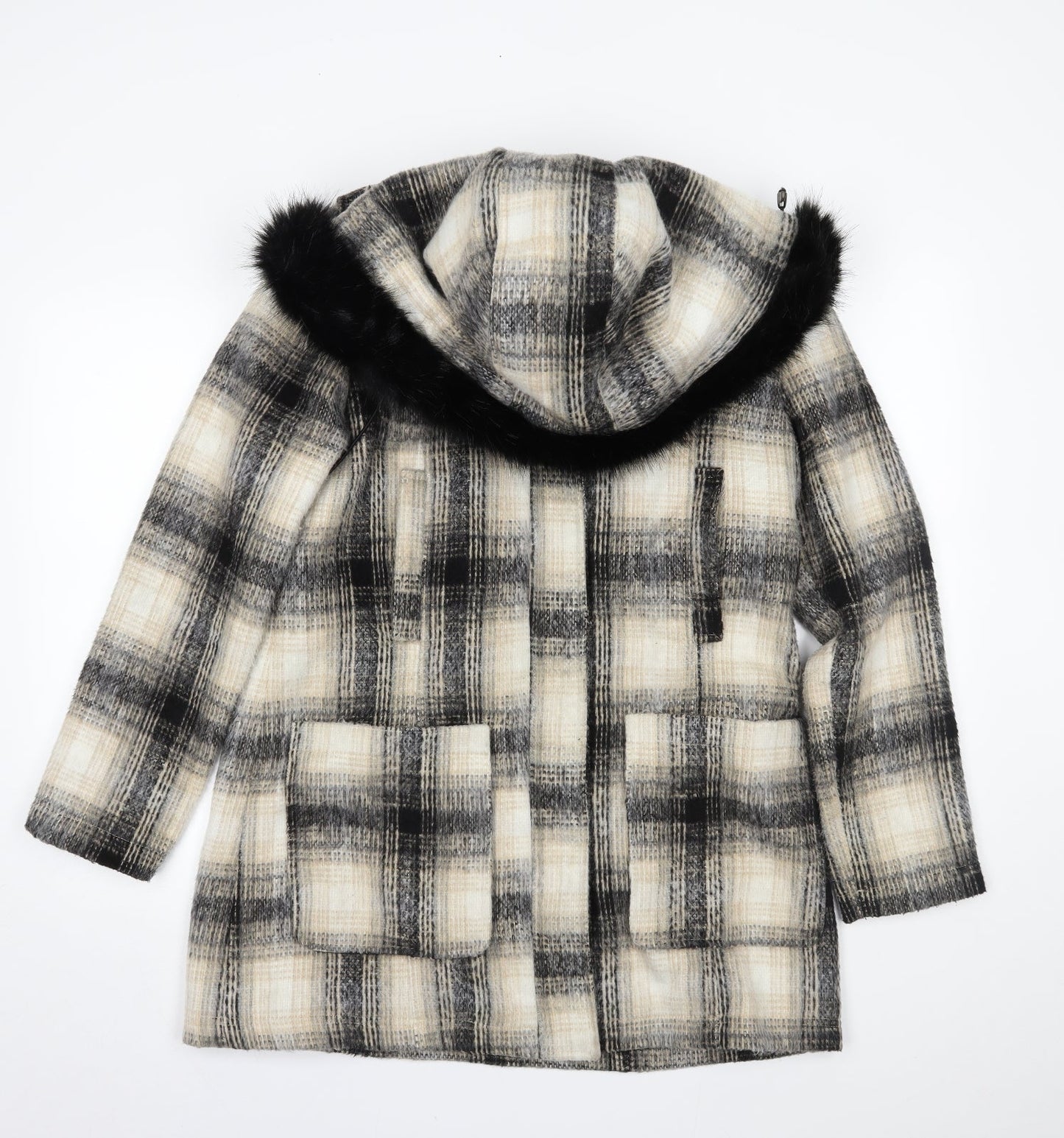 Bellfield Womens Beige Plaid  Overcoat Coat Size M