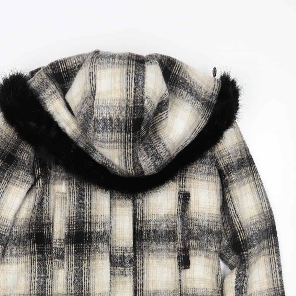 Bellfield Womens Beige Plaid  Overcoat Coat Size M