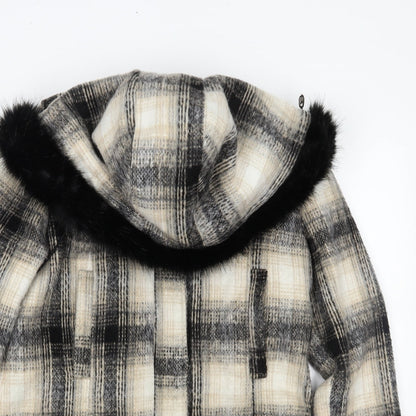 Bellfield Womens Beige Plaid  Overcoat Coat Size M