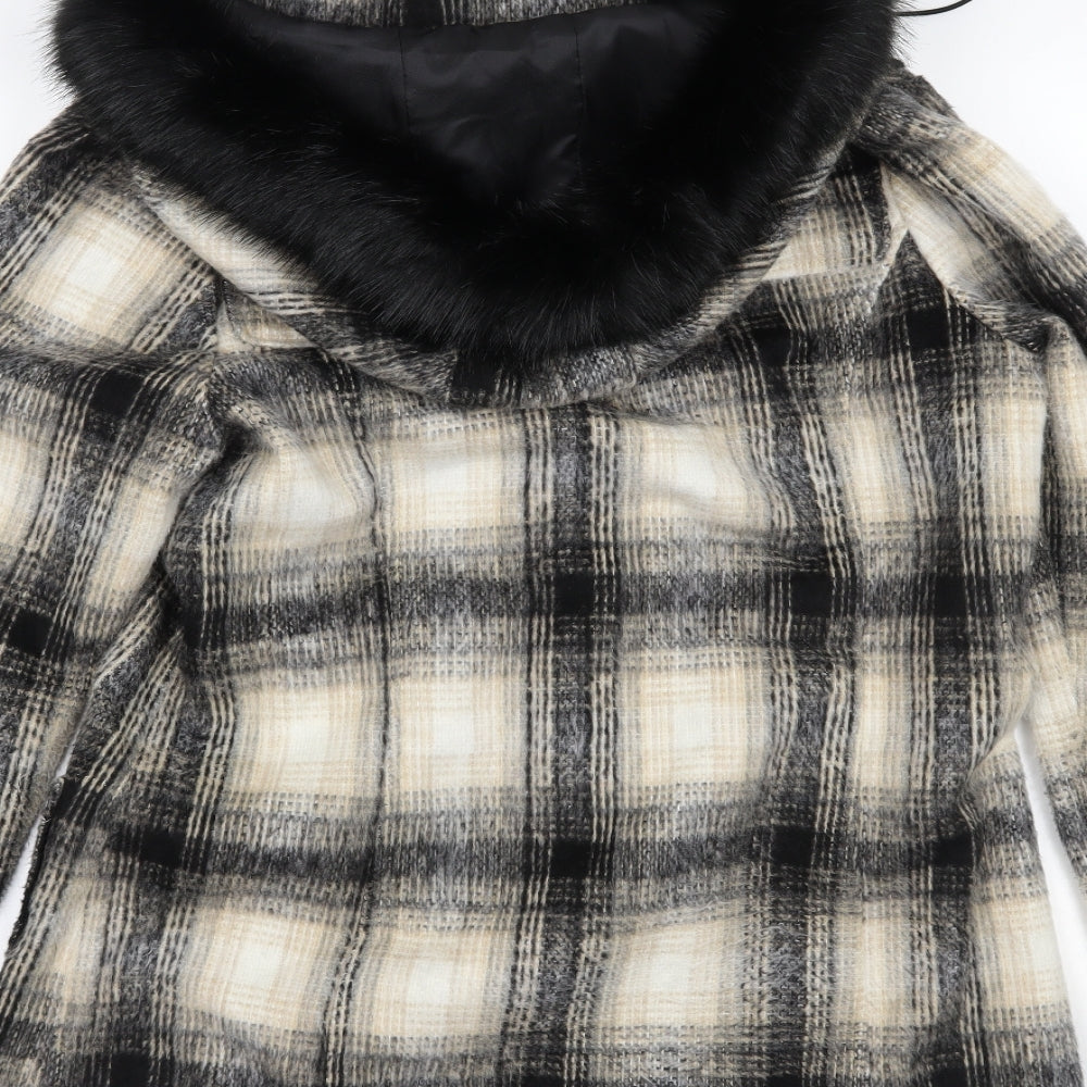 Bellfield Womens Beige Plaid  Overcoat Coat Size M