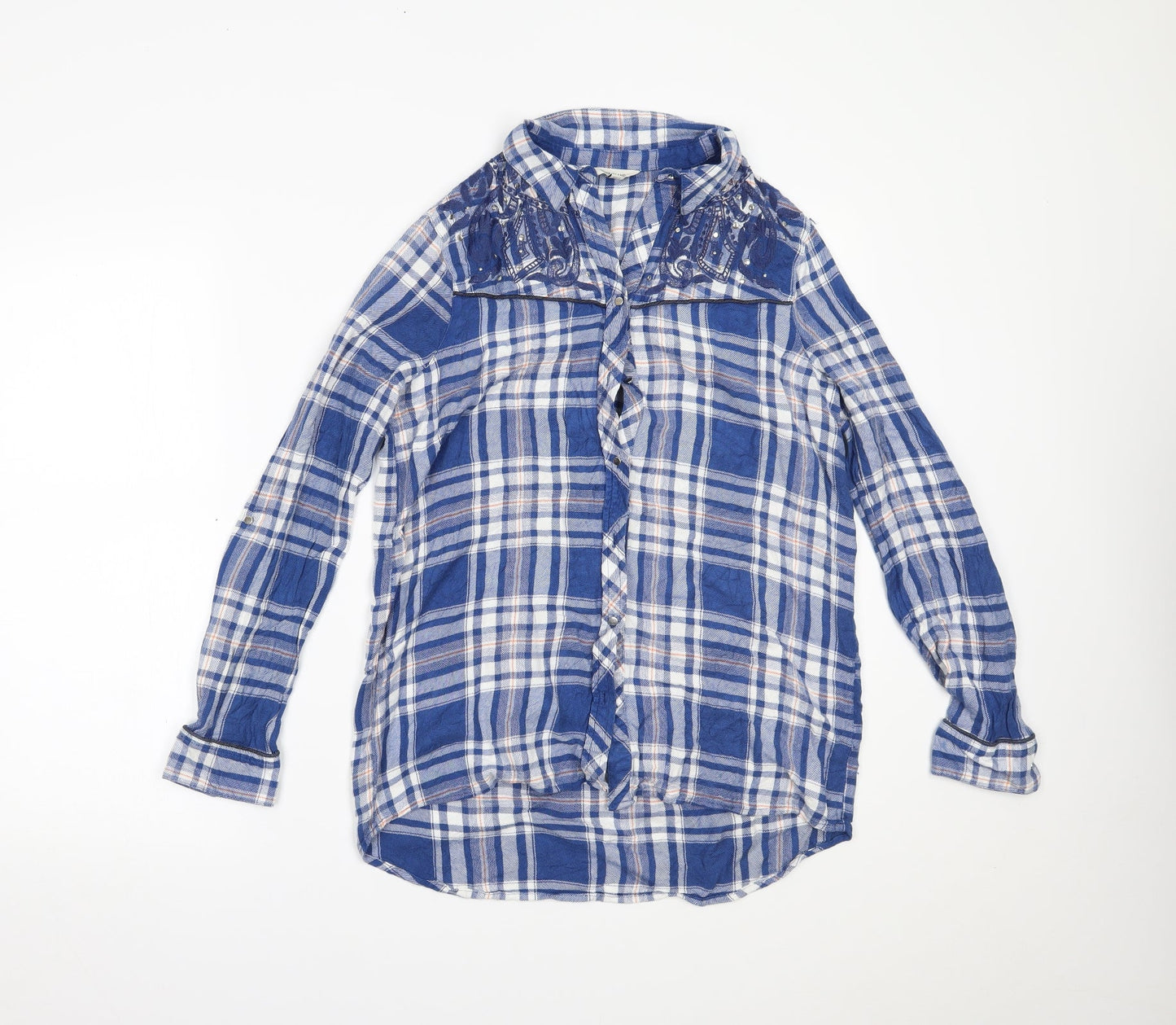 Womens UK Size 10 River Island Blue Basic Button-Up