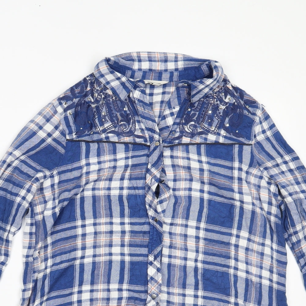 Womens UK Size 10 River Island Blue Basic Button-Up