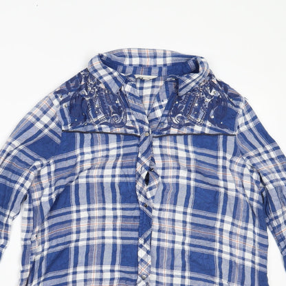 Womens UK Size 10 River Island Blue Basic Button-Up