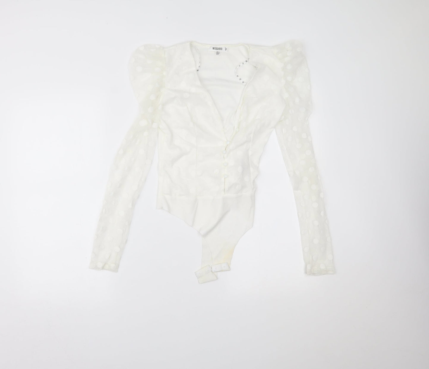 Missguided Womens White Polka Dot  Bodysuit One-Piece Size 10