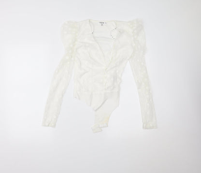 Missguided Womens White Polka Dot  Bodysuit One-Piece Size 10