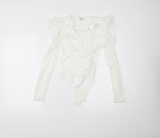 Missguided Womens White Polka Dot  Bodysuit One-Piece Size 10