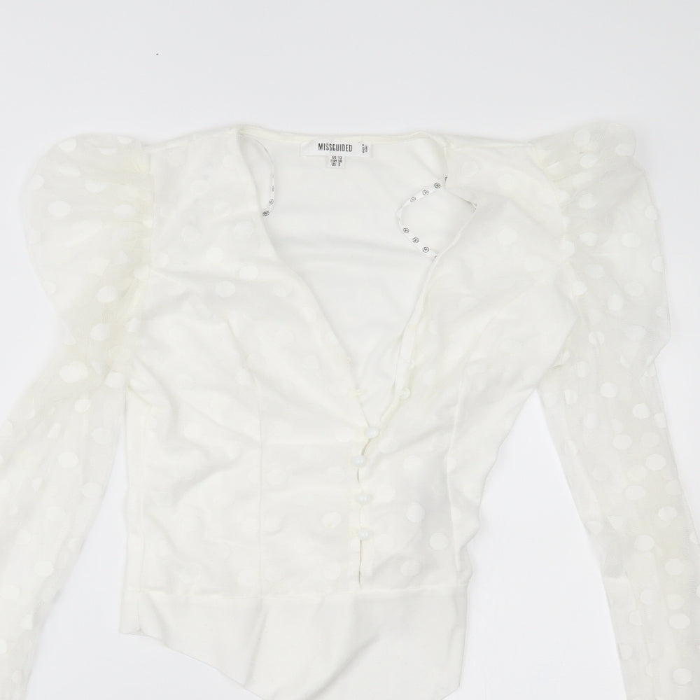 Missguided Womens White Polka Dot  Bodysuit One-Piece Size 10