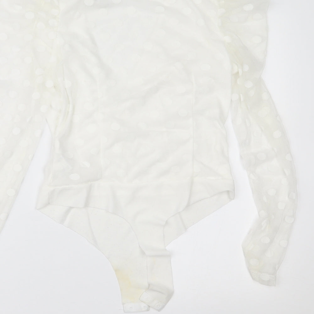 Missguided Womens White Polka Dot  Bodysuit One-Piece Size 10