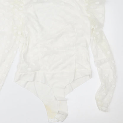 Missguided Womens White Polka Dot  Bodysuit One-Piece Size 10