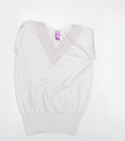 White Snowdrop Womens White Floral  Pullover Jumper Size L